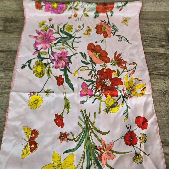 Floral Butterfly Print 100% Silk Pink Scarf Wrap Shawl Lightweight & Elegant - Picture 5 of 11